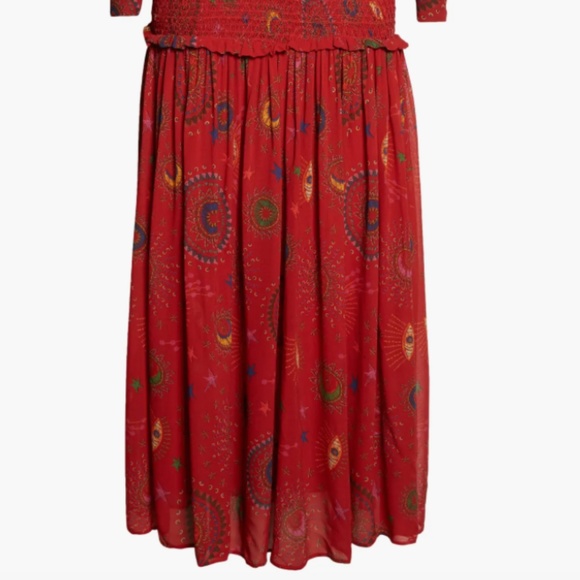 NWT $310 FARM Rio Mystic Night Print Smocked Long Sleeve Dress in Medium! - Picture 8 of 13